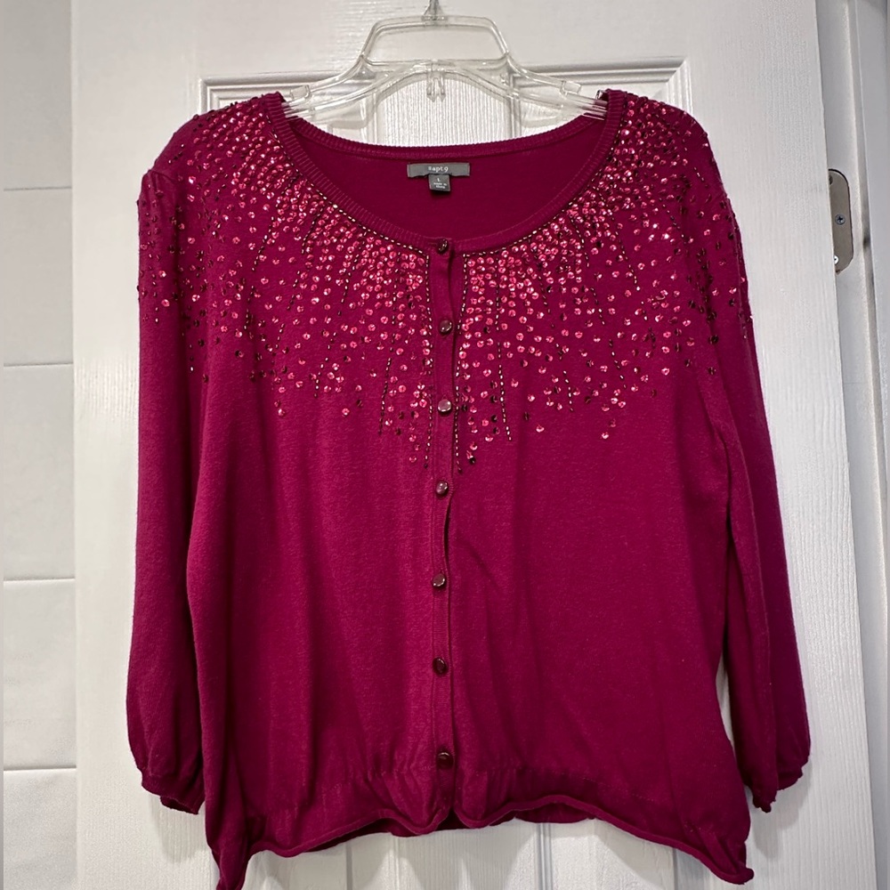 Apt 9 Fuchsia Beaded And Sequined Button Front Ca… - image 1